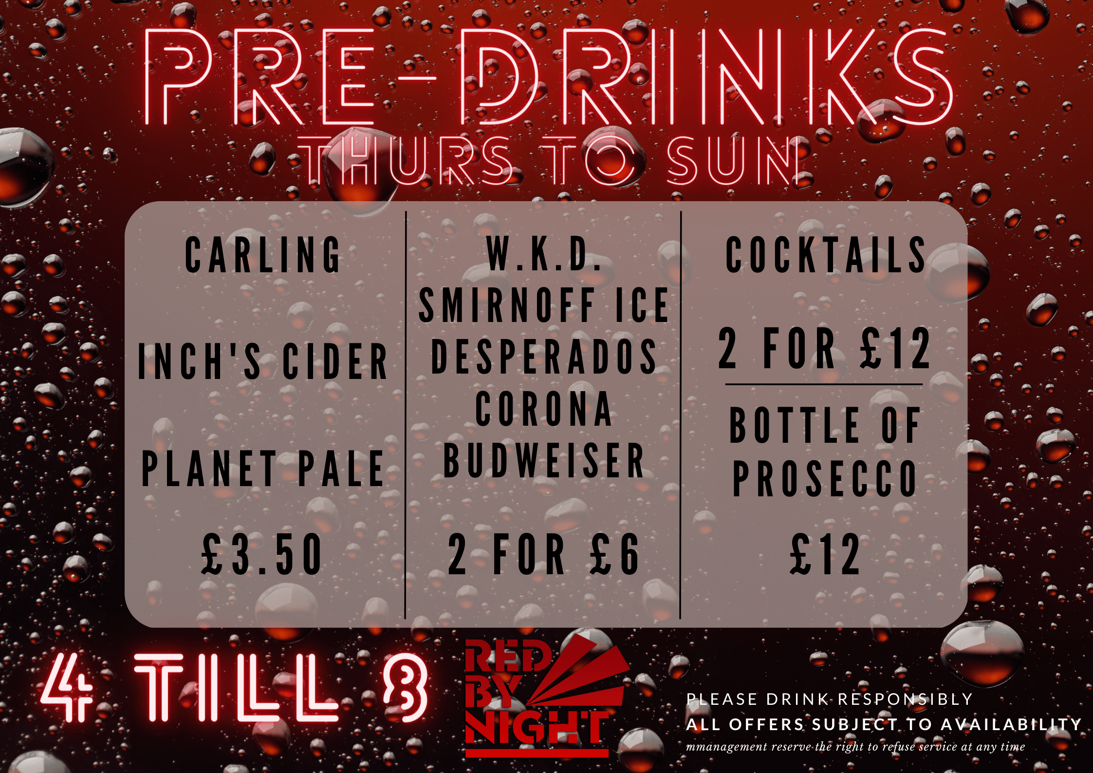 Pre Drinks offers